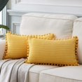 thumbnail image 2 of Pack of 2 Lumbar Decorative Throw Pillow Covers with Pom-poms, Soft Corduroy Solid Rectangle Cushion Cases Set for Couch Sofa Bedroom Car Living Room, 2 of 8