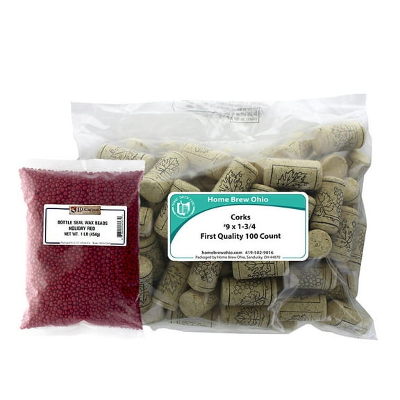 Holiday Red Wax and Corks (9 X 1 3/4) Wine Bottling Combination