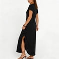 thumbnail image 5 of Kojanyu Women's Solid Color Short Sleeve V-Neck Button-Front Midi Dress with Pockets, 5 of 6