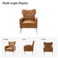 thumbnail image 2 of Vegan Leather Accent Chair Upholstered Wingback Armchair Tufted Back Gold Leg Lounge Club Sofa Chair Living Room Bedroom Camel, 2 of 8