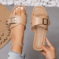 thumbnail image 6 of HNMKIU Women Sandals Fashion Slide Style with Buckle Strap Comfortable Thick Sole Flat Summer Slides for Women Outdoor Casual Wear Beach Shoes Khaki,10, 6 of 6