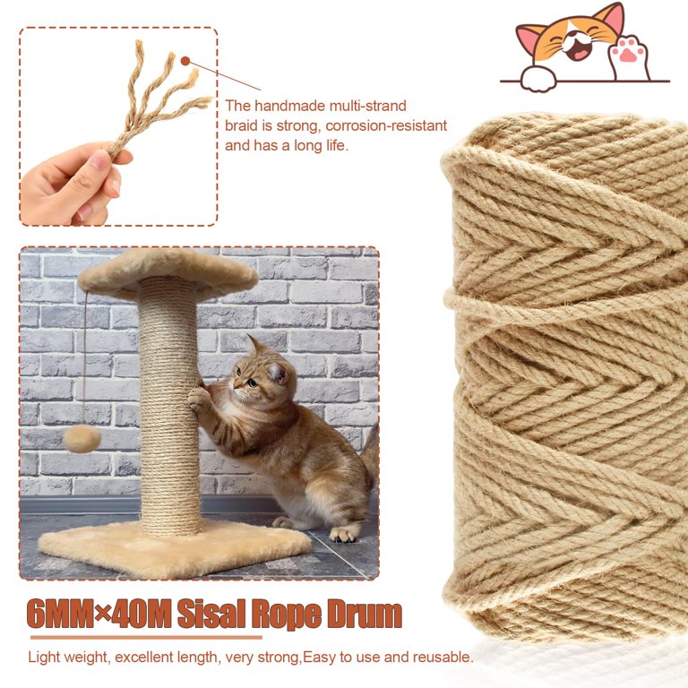 50M Sisal Rope for Cat Scratchers, Cat Scratching Sisal Rope 6mm