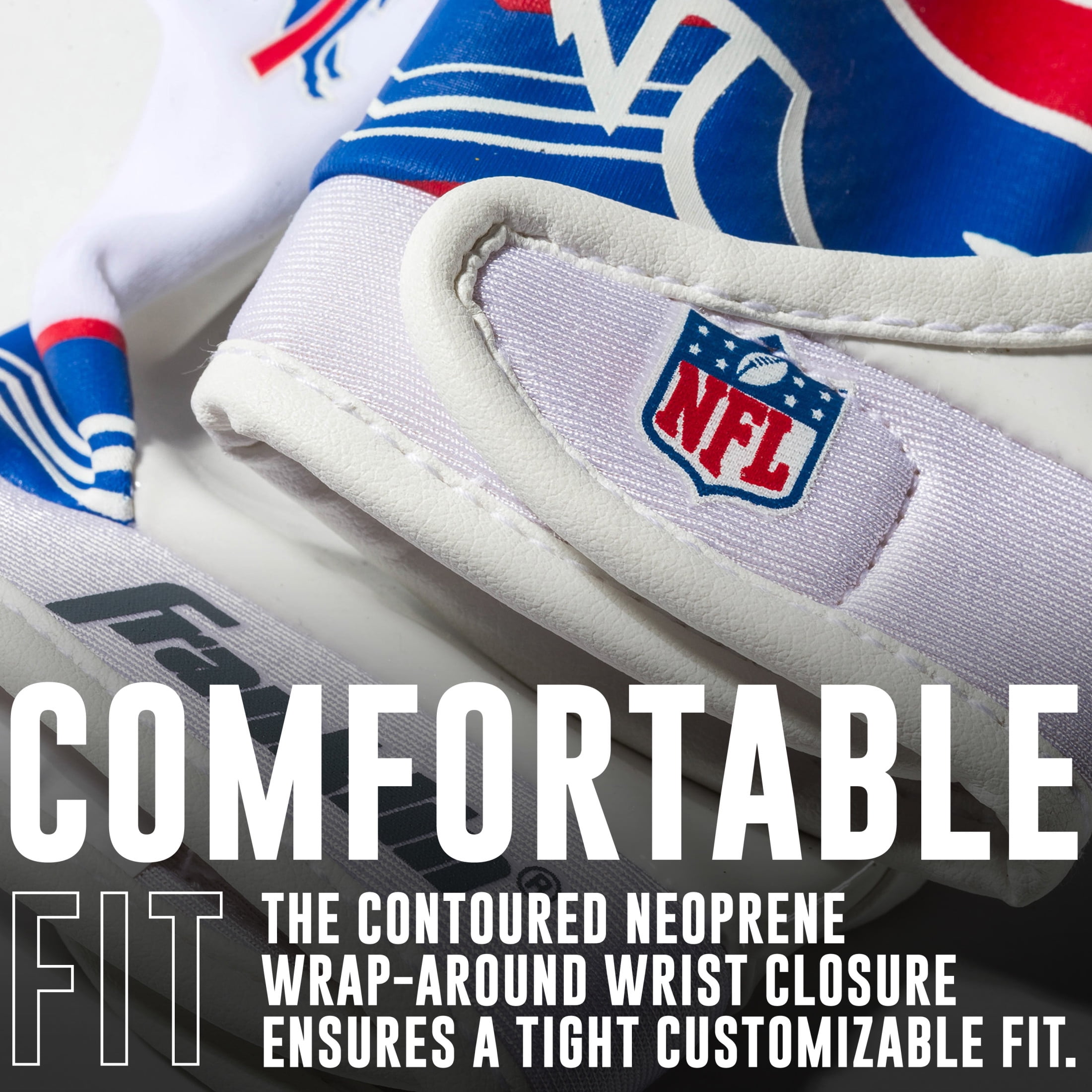 Franklin Sports Buffalo Bills Youth NFL Football Receiver Gloves - Official NFL Team Logos - Kids Football Gear + Accessories - Youth Medium/Large Pair