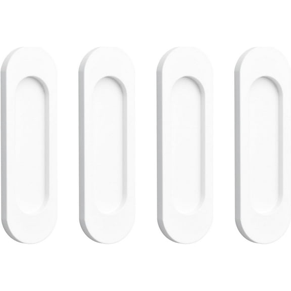 Self-Stick Oval Sliding Door Pulls, 4pcs Aluminum Alloy Hidden Recessed Pull Handle for Sliding Barn Door Closet Cabinet Drawer Wardrobe (White, 100mm)