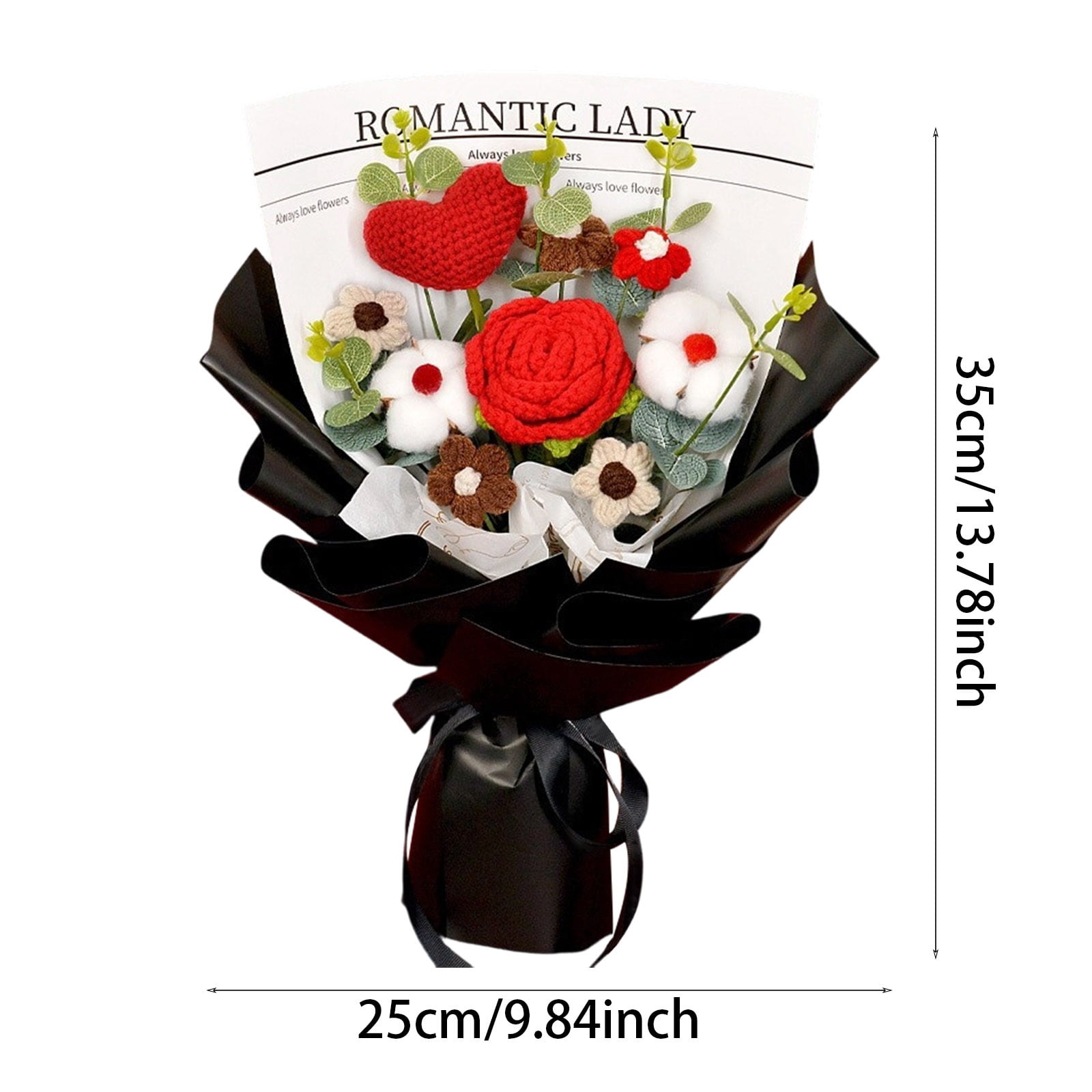 Knitted Flower Bouquet Handmade Tulip Rose Daisy Crochet Flowers, Gift for Mother's Day Graduation Birthday Teacher Appreciation Home Decor Artificial Bouquet