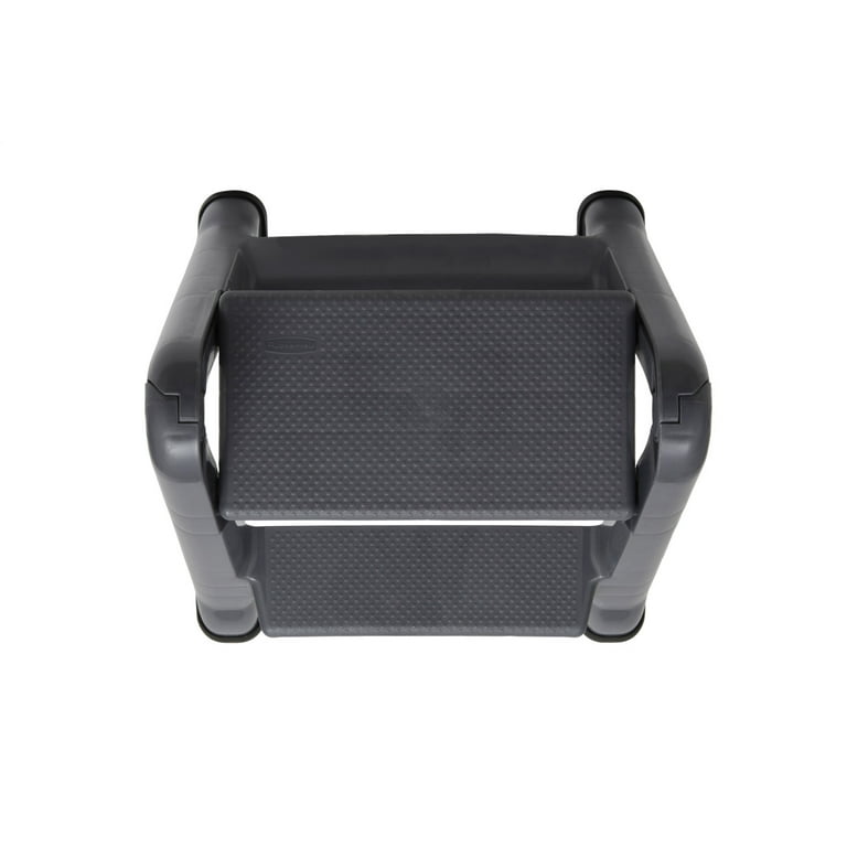 Rubbermaid 2 Step Slip Resistant Folding Plastic Stepstool with Foot Pads Grey