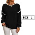 thumbnail image 2 of Womens Oversized Sweaters Fall Fashion Clothes Trendy Batwing Sleeve Colorblock Striped Knit Pullover Sweater Tops, 2 of 5