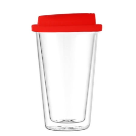 

12oz Double Walled Glass with Silicone Lid - Insulated Tumbler for Hot and Cold Drinks Tea Milk High Borosilicate Glass Coffee Mug