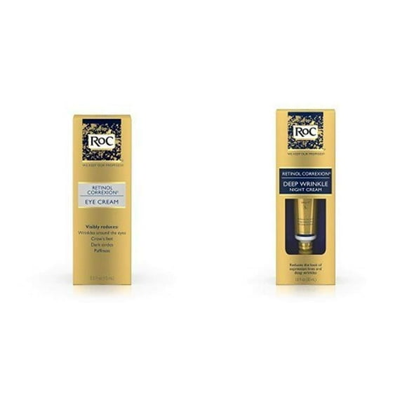 Roc Retinol Correxion Anti-Aging Eye Cream Treatment for Eye Wrinkles, Crows Feet, Dark Circles, and Puffiness .5 fl. oz and Retinol Correxion Deep Wrinkle Anti-Aging wi