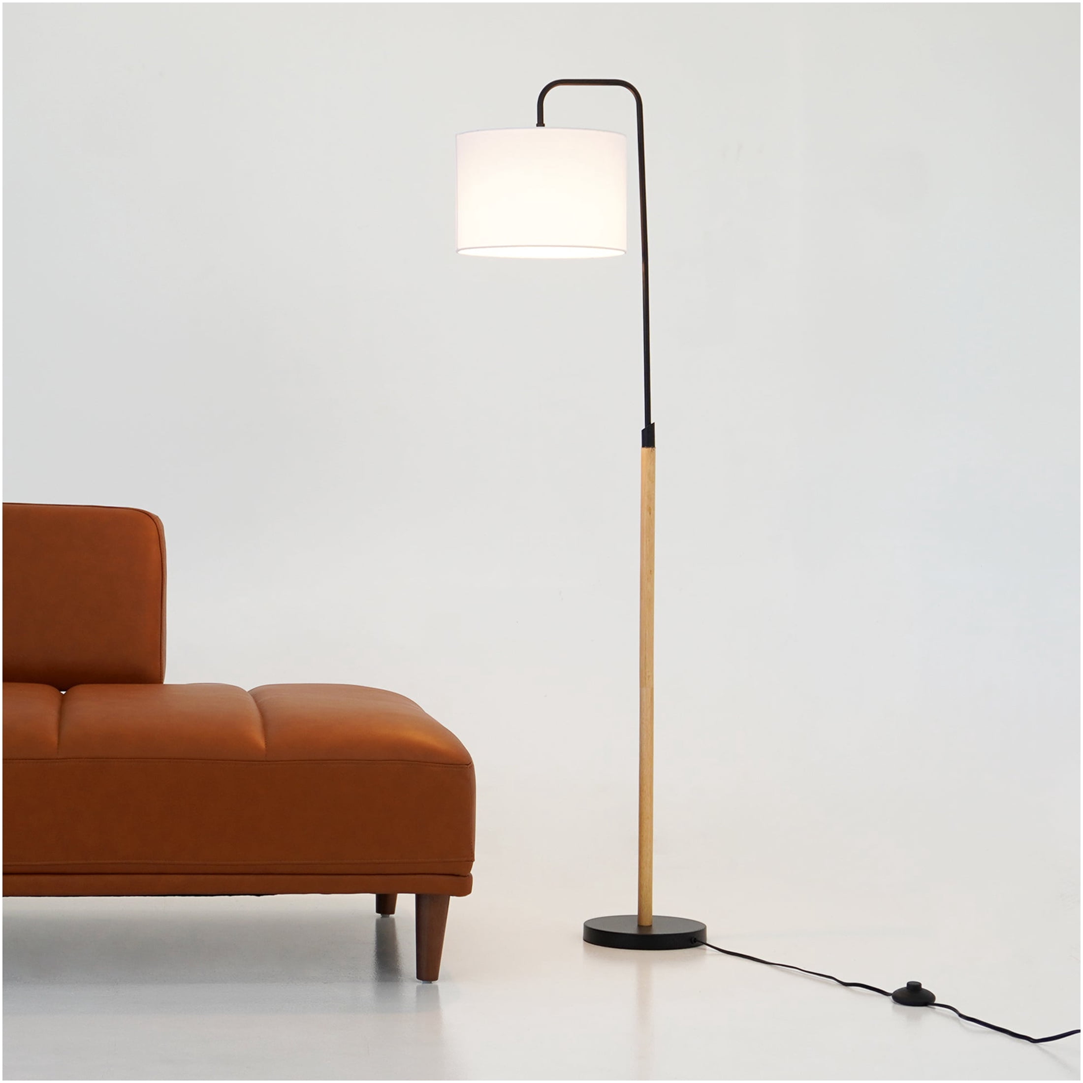 JERFIT 78-inch Modern Arc Floor Lamp with Curved Design and Fabric Shade for Living Room, Bedroom, Office Reading Corner, Plug-in Floor Light with Foot Switch, Black