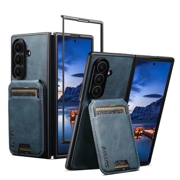 Dteck Detachable Protective Case For Samsung Galaxy Z Fold 8 Ultra, Shockproof PU Leather Slim Wallet Card Pocket Kickstand Cover, Blue