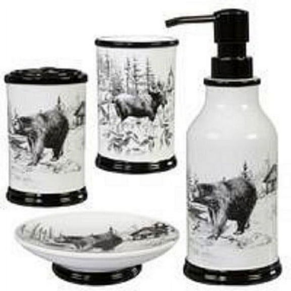 Heavenly Designs Watson Bathroom Accessories - Black and White Ceramic Nature Bathroom Set - Adult