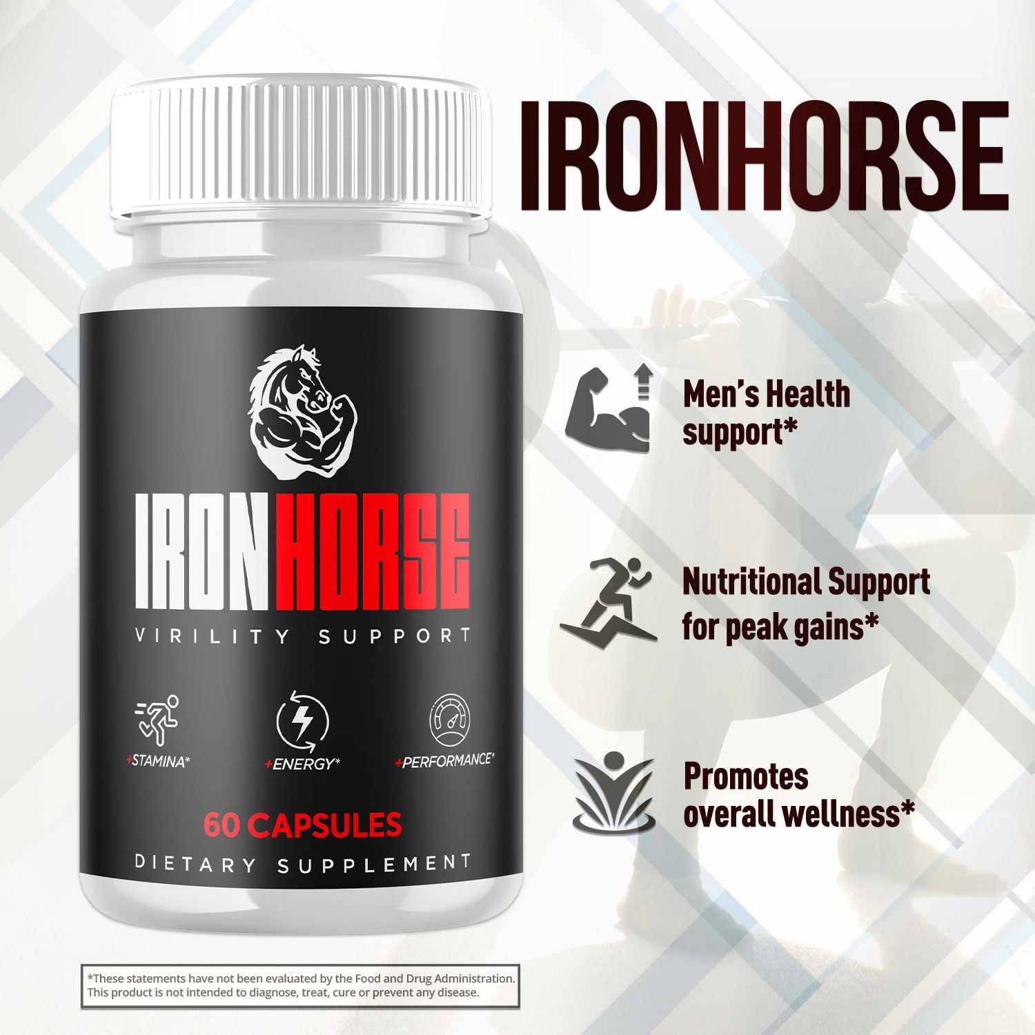Iron Horse Advanced Formula Pills All Natural Vitamin Supplement IronHorse 300 Capsules