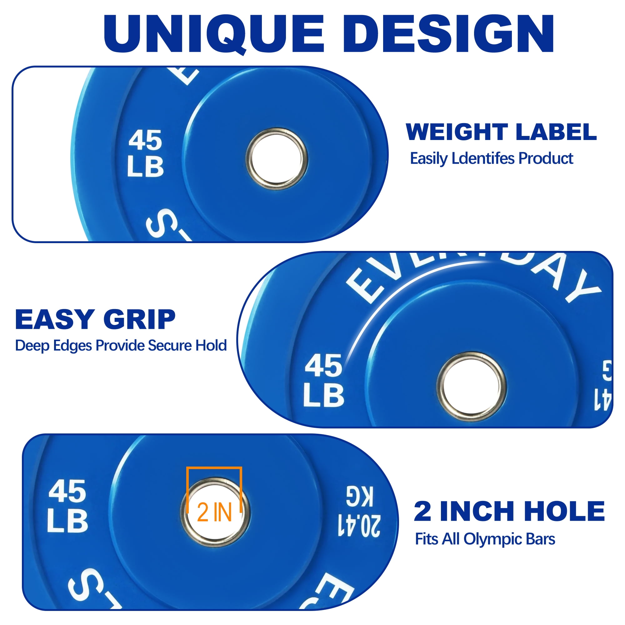 (3 pack) BalanceFrom Olympic Bumper Plate Weight Plate, 45 lbs Pair Color