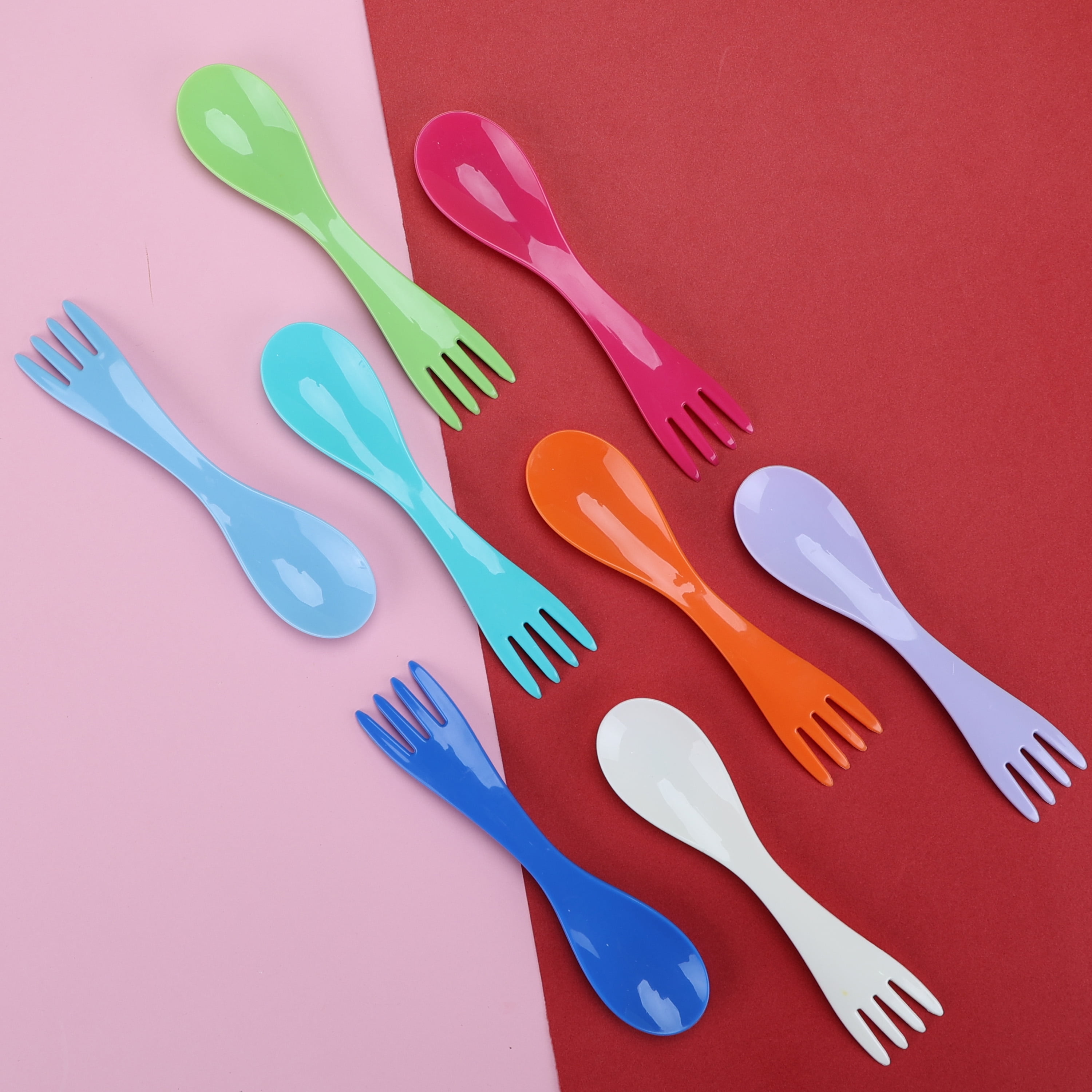 Your Zone 8-Piece Multi-Colored Plastic Spork Set – Spoon and Fork