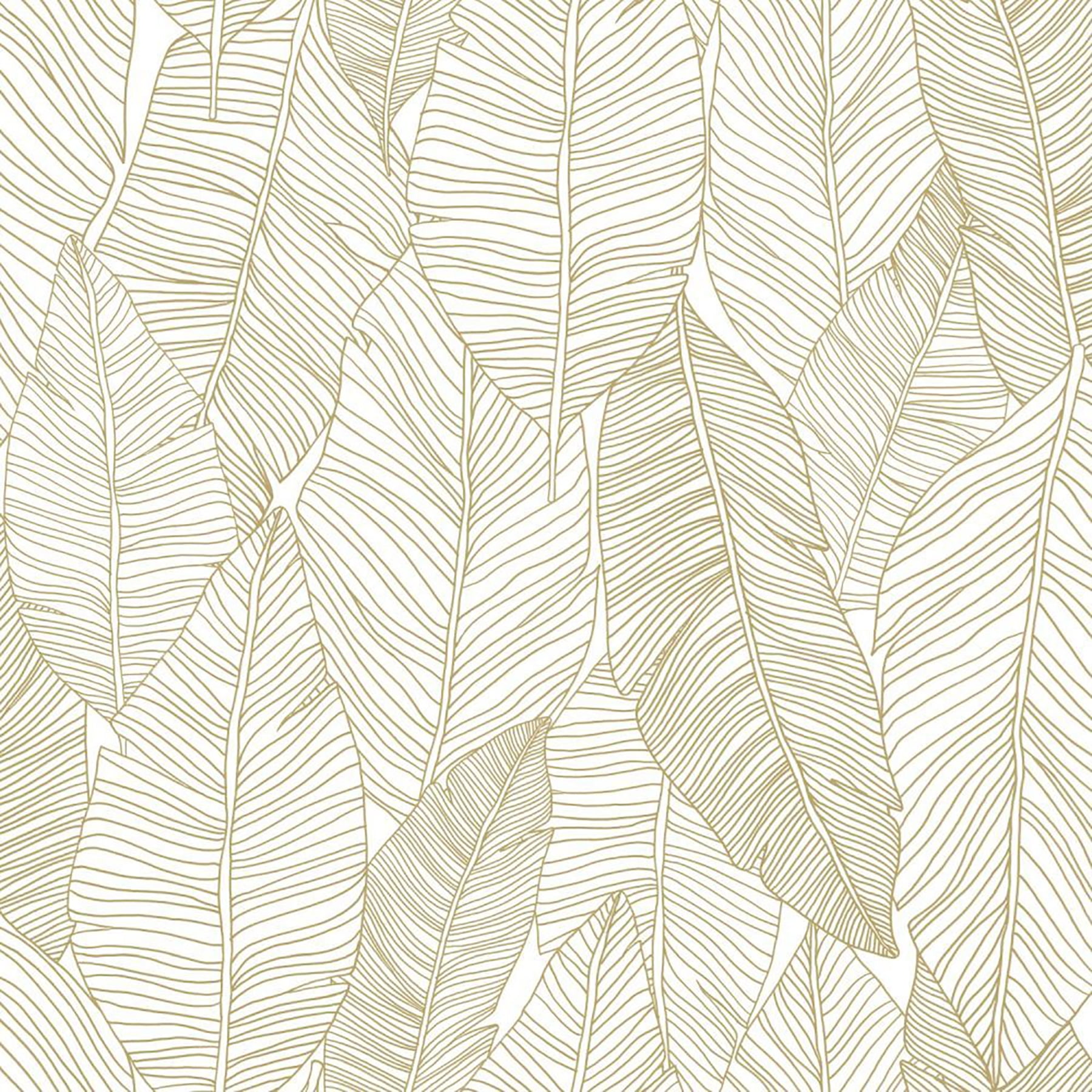 ESTAhome Canales White Gold Inked Leaves Wallpaper