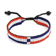 Dominican Republic Flag Bracelet: Handmade Bracelet,Adjustable Beaded Boho-Style Rope Bangle with Patriotic Design