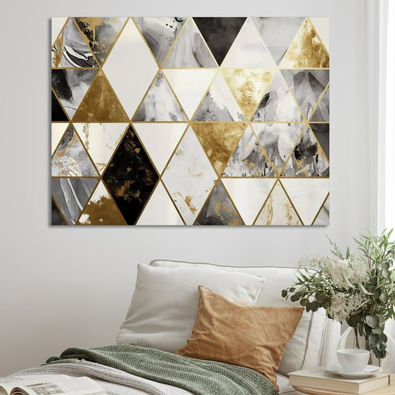 Designart "Exploring Golden Abstracted Symmetry IV" Modern Geometric Wall Art For Kitchen