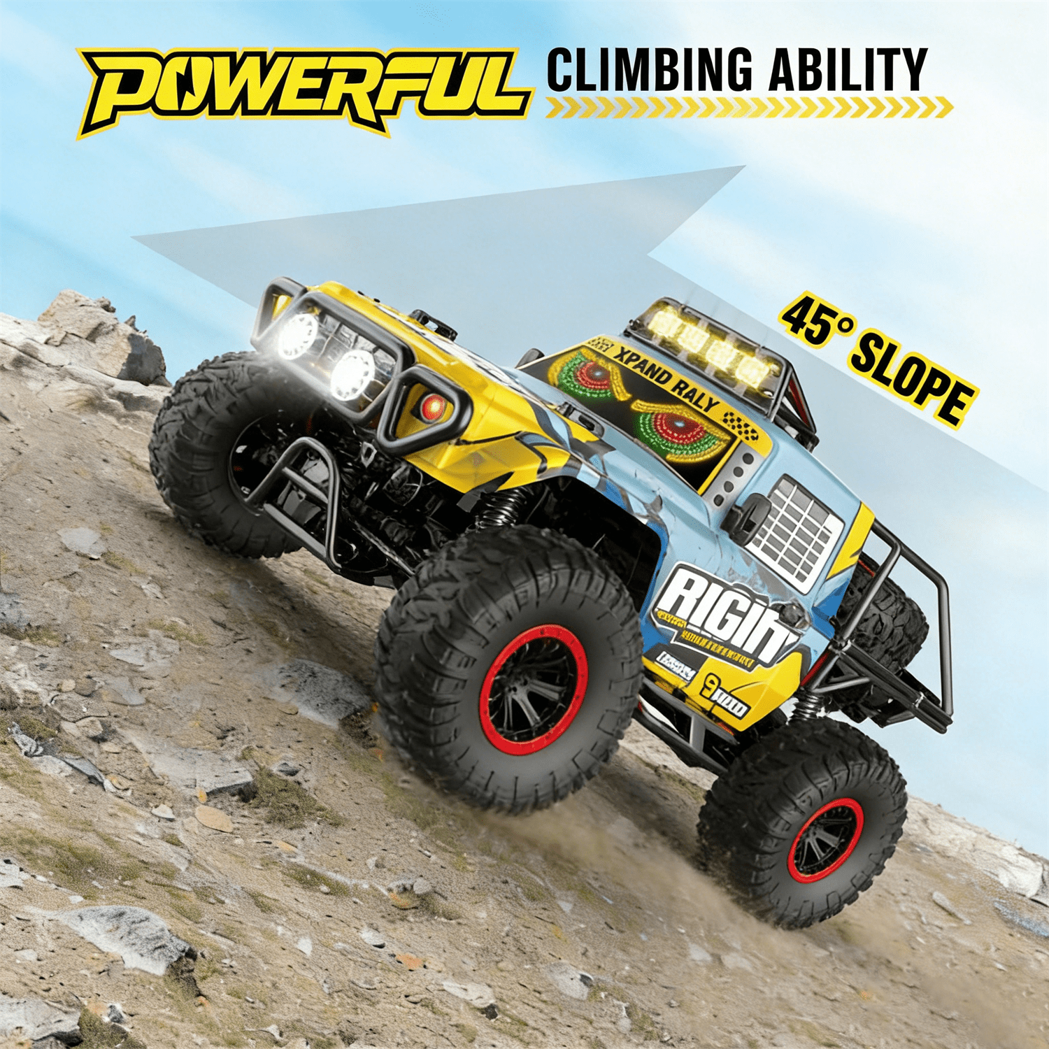 HNH 1:10 Rock Crawler with LED Screen, off-Road Remote Control Car for Kids, 4WD Rc Car Monster Truck with 2 Batteries