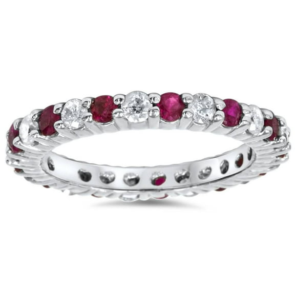 Pompeii 1 1/2ct Ruby & Diamond Eternity Ring 14K White Gold (G/H,I1-I2)