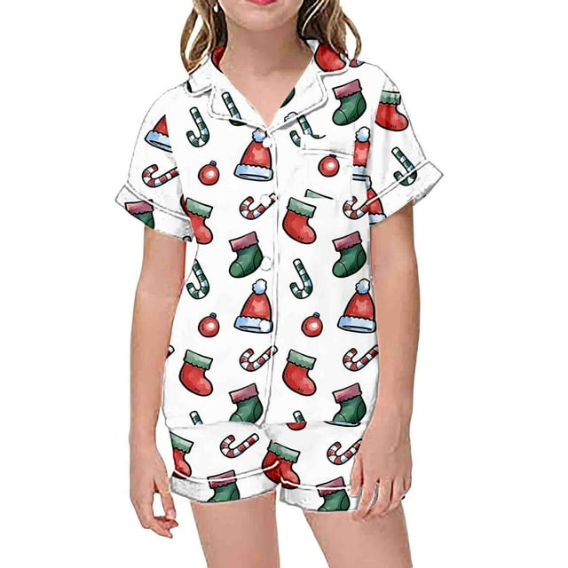 WEAIXIMIUNG Ensemble de Pyjama Décontracté pour Enfants Imprimé Col Boutonné Manches Courtes et Shorts 2-3 Ans