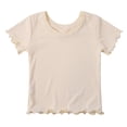 thumbnail image 2 of UACY Toddler Girls Ruffle Sleeve Shirts Kids Casual Summer Short Sleeve Little Girls Ribbed Knit Comfort Blouse Solid Tops (Beige, 4-5 Years), 2 of 9