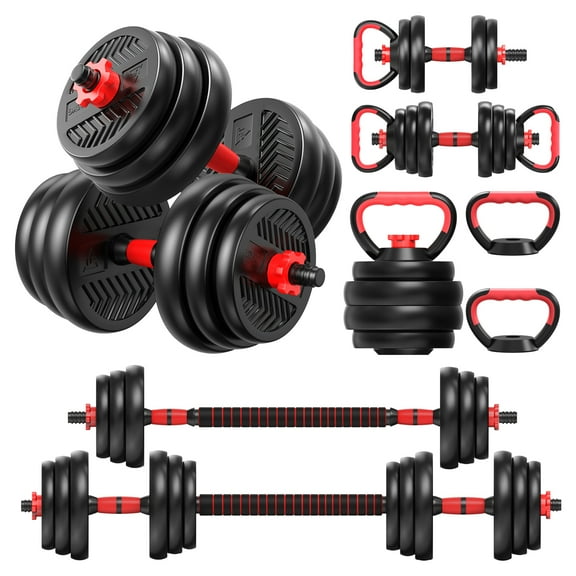 Skymirror 4 in 1 Adjustable Weight Dumbbell Set, Versatile Weights Home Gym Equipment with Dumbbell, Barbell, Kettlebell, Push-Up Modes for Total Body Workouts