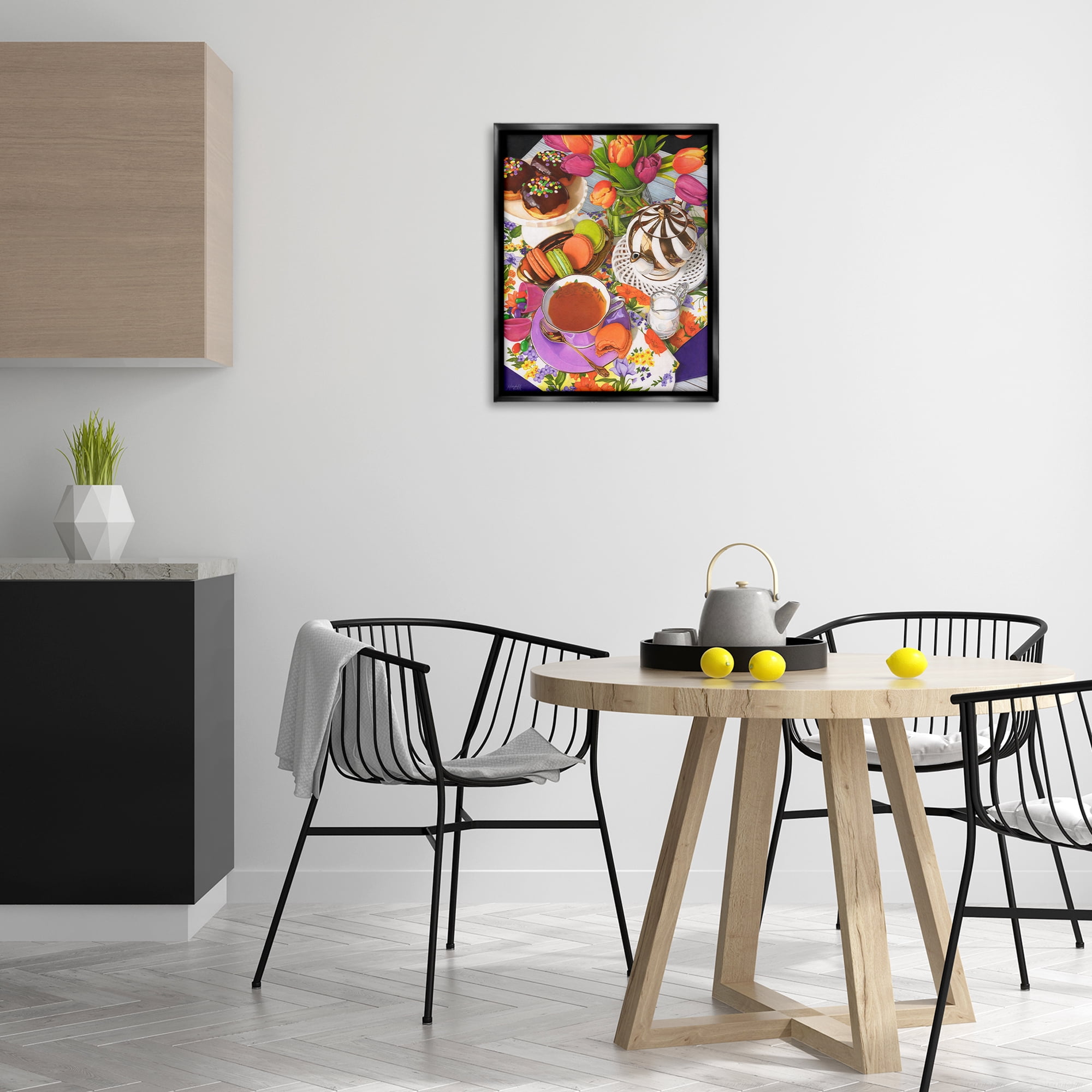 Stupell Industries Spring Tea Party Food & Beverage Painting Black Floater Framed Art Print Wall Art, 17 x 21