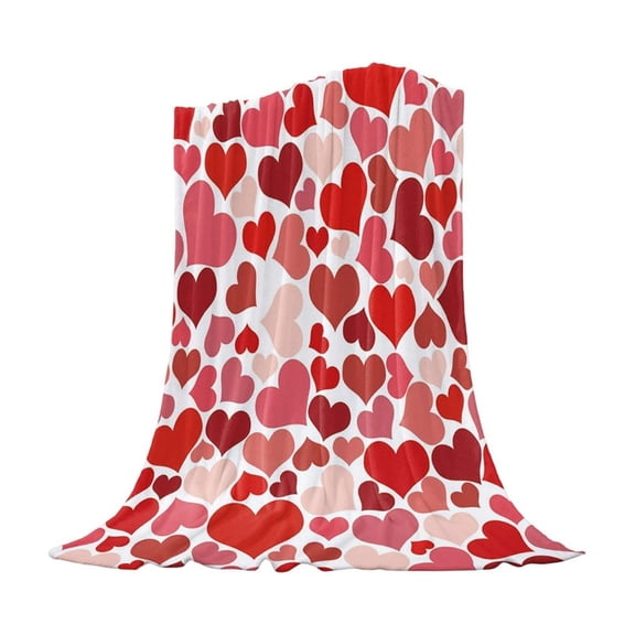 Beautynvta Valentine's Day Blanket, Love Heart Throw Blanket, Soft Lightweight Flannel Blanket, Pink Red Warm Fuzzy Throw Blanket for Sofa and Bed, 39.4''x51.2''