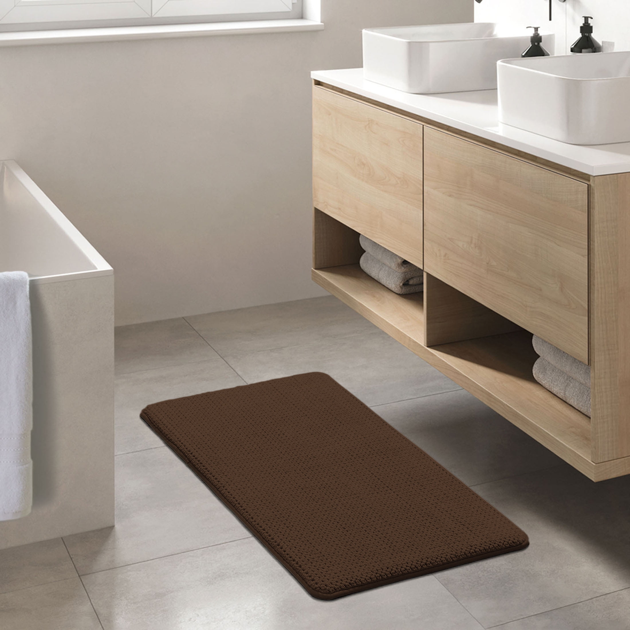 Better Homes & Gardens Signature Soft Memory Foam Brown Basket, Cotton Bath Rug, 20" x 34"