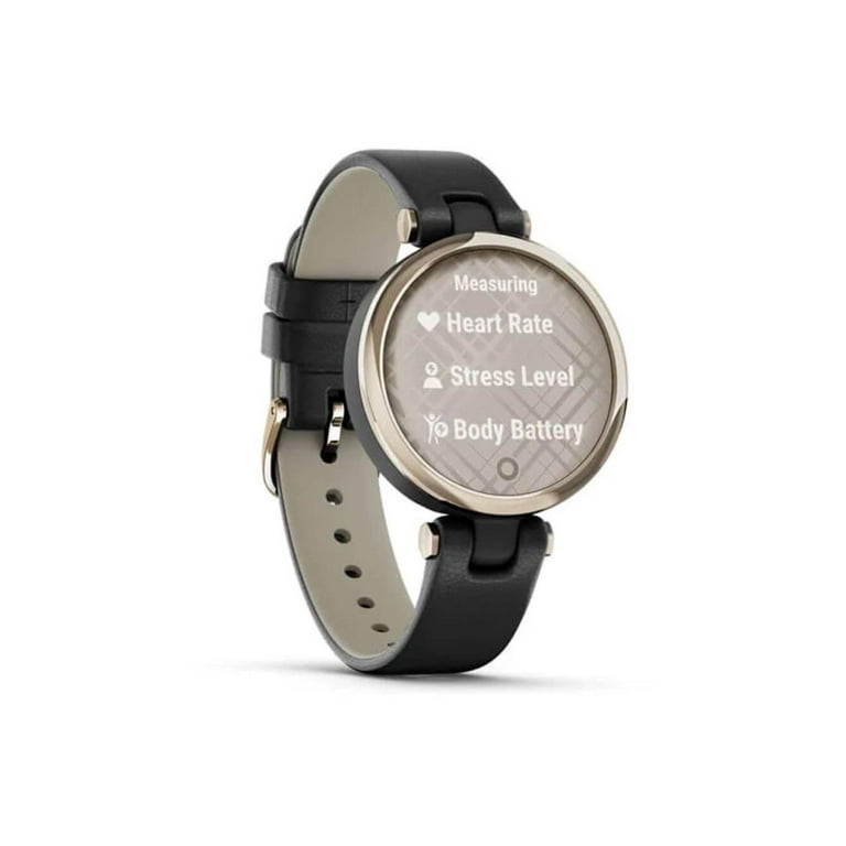 Garmin Lily™ Smartwatch - Cream Gold Bezel with Black Case and Italian Leather Band Garmin Lily™ Smartwatch - Cream Gold Bezel with Black Case and Italian Leather Band