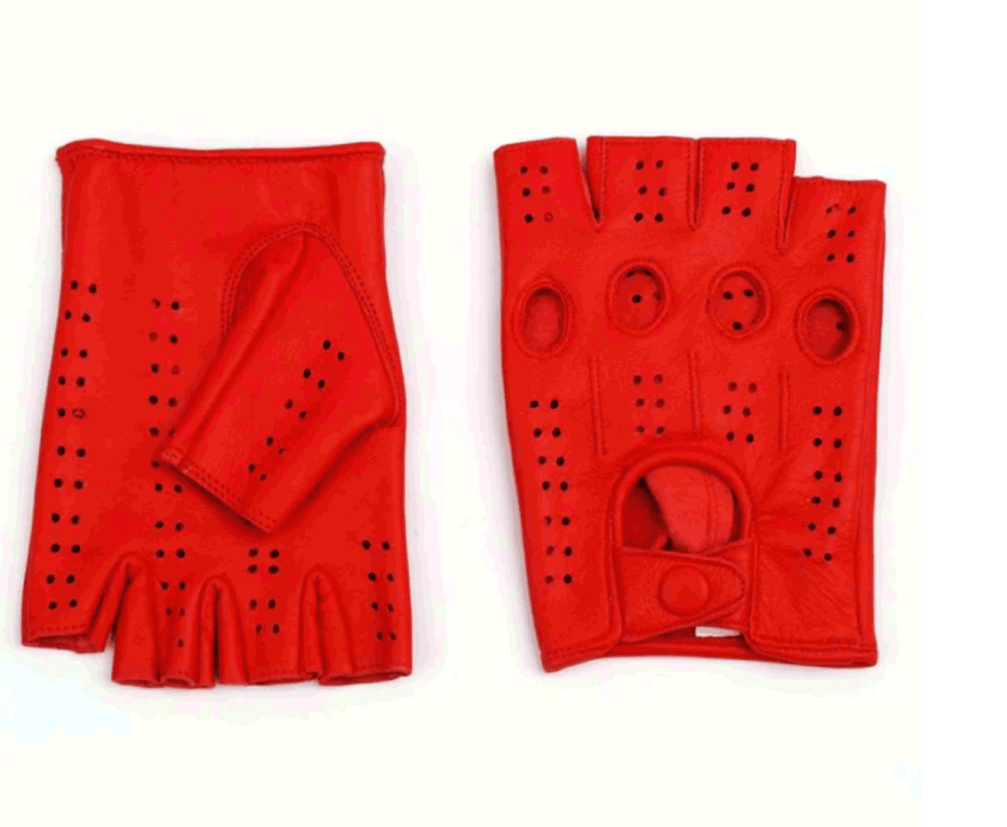Driving Half Finger Finger less Knuckle Holes For Men Genuine Motorcycle Leather Gloves Red M