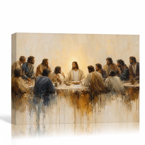 24"L x 16"W Jesus Last Supper Canvas Wall Art, Christian Religious Decor, Classical Biblical Painting Print, Vintage Artwork for Home Living Room Wall