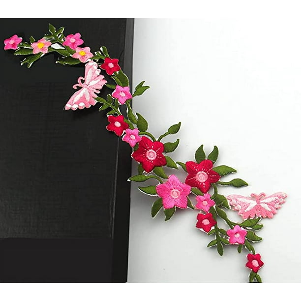 2 piezas nuevos parches bordados de flores de mariposas apliques de tela de encaje floral para coser bordado motivo de parche artesanal para ropa