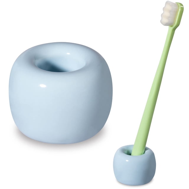 Urbanstrive Sleek Mini Ceramics Soporte para cepillos de dientes para encimeras de tocador de baño (azul claro, 1 paquete)