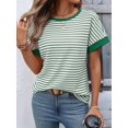 thumbnail image 6 of Women'S Short Sleeve Knit Tops Trendy Crewneck Striped T Shirts Casual Summer Blouses Outfits Green M, 6 of 9