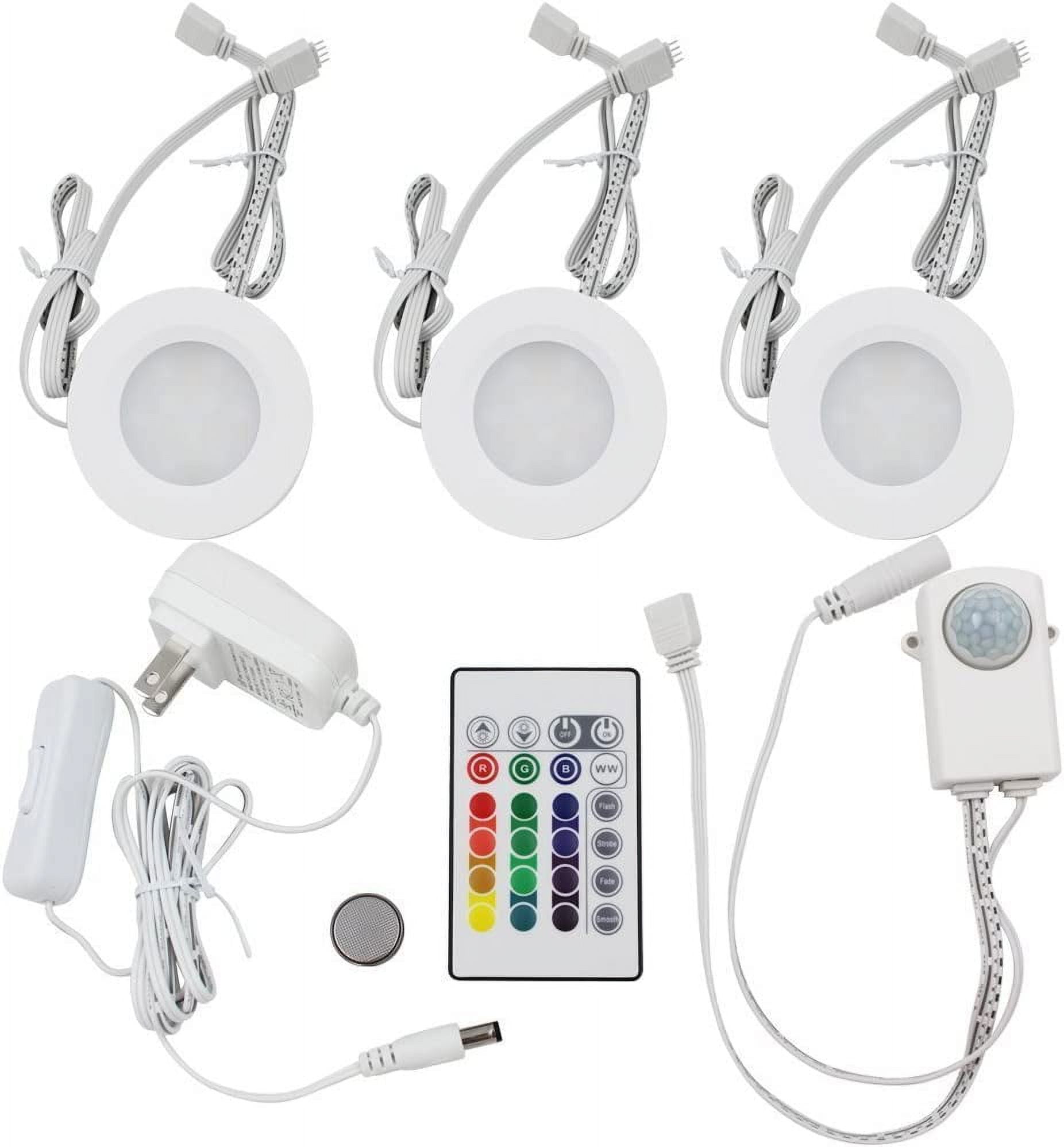 3 Pack Under Cabinet Lights, LED Puck Lights with Remote, Multi-color, LED Closet Lights with Timer, Tap Lights for Kitchen Bedroom Cabinet