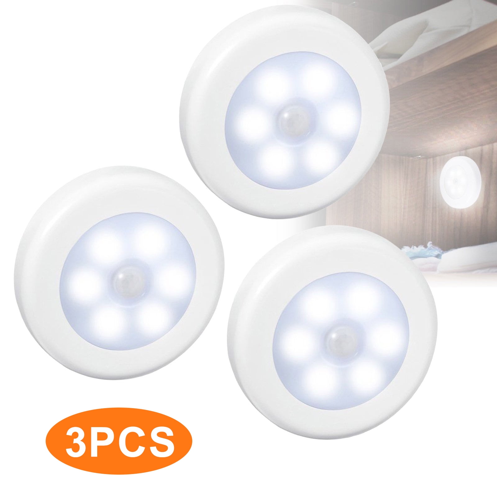 Pack 6 Cordless Battery-Powered LED Closet Light Motion Sensor LED Night Light 