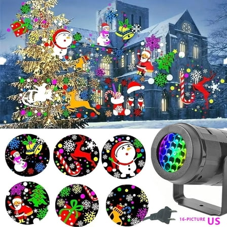 Christmas LED Projector Light Moving Outdoor Landscape Stage Xmas Lamp 16 Effect，Holiday Projector for Christmas & Party Decoration
