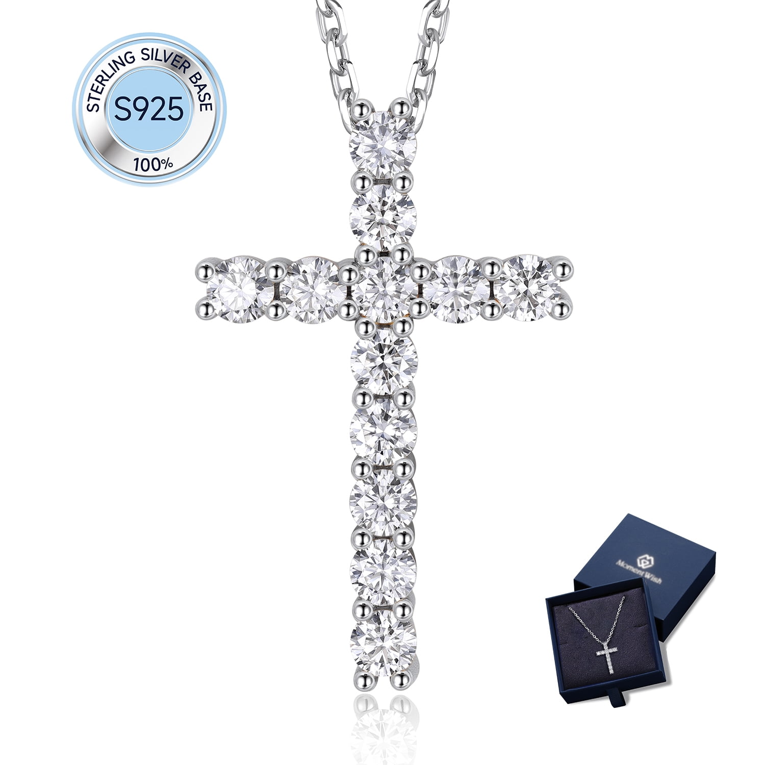 MomentWish Cross Necklace for Women 1.2 Carat Moissanite Cross Pendant 925 Sterling Silver Christmas Easter Christian Jewelry Gifts
