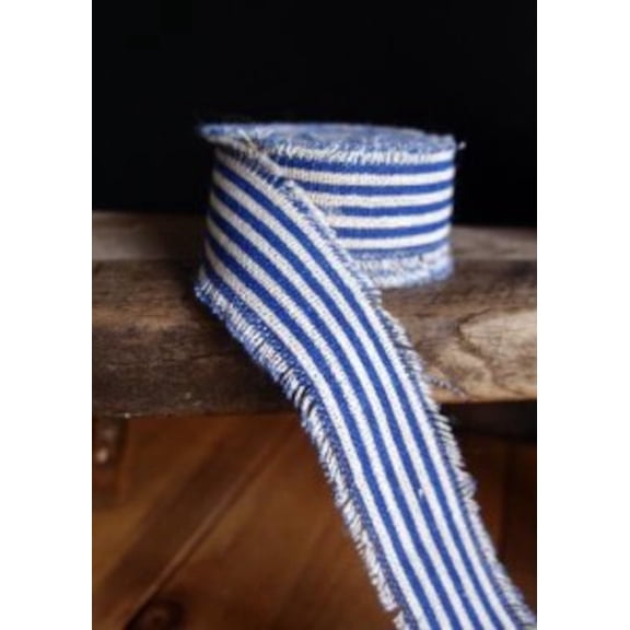 Striped Linen Ribbon 5 Yard Roll-Blue,1 Inch