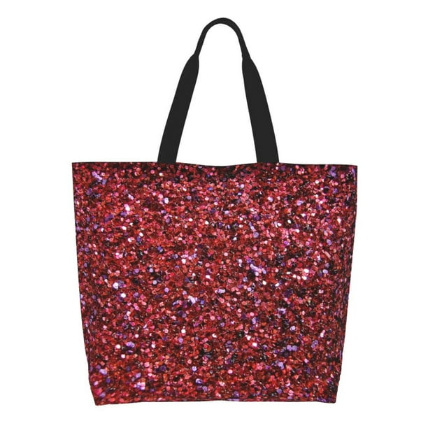 Disketp Red Glitter Bolsa Tote Estampada para Mujer, Bolso de Hombro y de Mano para Compras y Viajes