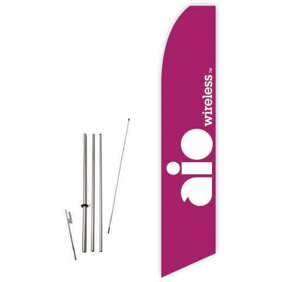AIO Wireless Purple Super Novo Feather Flag - Complete with 15ft Pole Set and Ground Spike