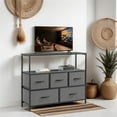 thumbnail image 2 of Kadyn Chest of Drawers ，TV Stand for Bedroom with Drawers,Entertainment Center with Open Display Metal Shelf 5 Fabric Storage Dresser ，Gray, 2 of 8