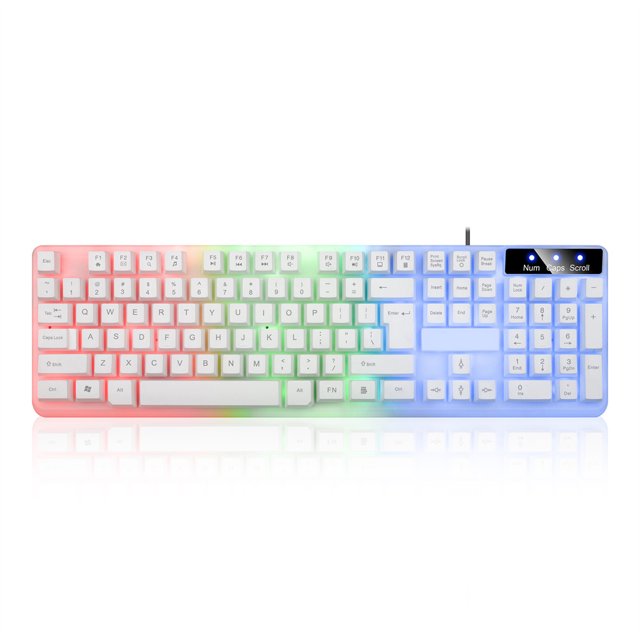 Monstrate Teclado para juegos con cable, 104 teclas, PC, portátil, mecánico, iluminado, ergonómico, resistencia a derrames, teclado, Electrónica Weiß Ohne Maus