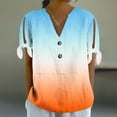 thumbnail image 5 of SYMOID Womens V - Neck Button Short Sleeve Tied Loose T - shirt for Misses, Casual and Fashionable,Orange,Size XL, 5 of 7