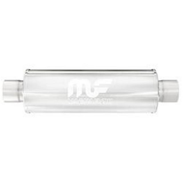 Magnaflow Performance 14156 Exhaust Muffler 4 Inch Diameter Polished Stainless Steel Case; Single 2-1/2 Inch Center Inlet; Single 2-1/2 Inch Center Outlet; 6 Inch Body/ 12 Inch Overall Length