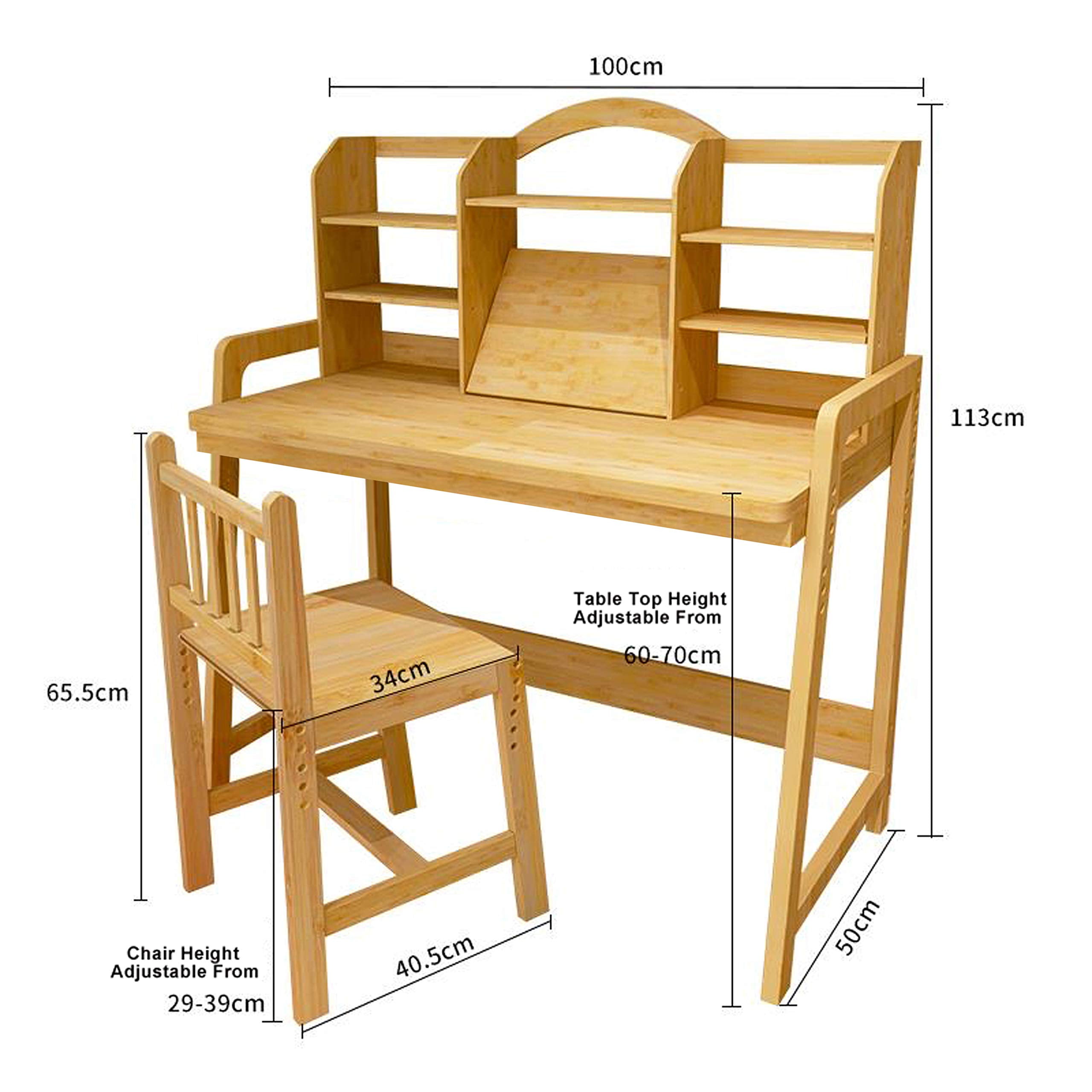 UNICOO® BAMBOO SERIES Bamboo Height Adjustable Kids Desk and Chair Set, Children Study Table and Chair Set (Nature - 02)