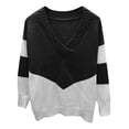 thumbnail image 4 of WREESH Woman Tops Classic V-Neck Long Sleeve Color Block Loose Knit Sweater Hedging Sweater Blouse, 4 of 5