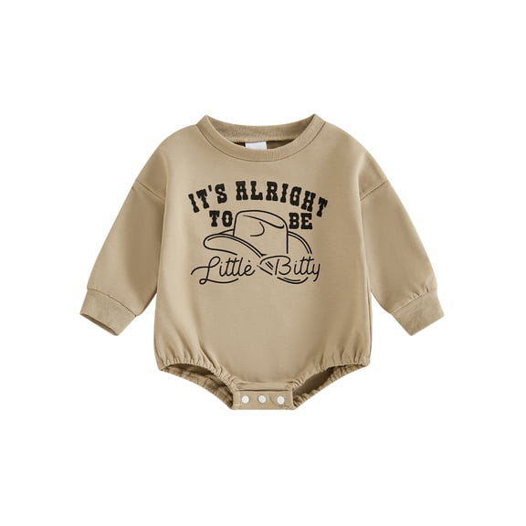 BemeyourBBs Its Alright To Be Little Bitty Baby Outfit Baby Boy Western Romper Sweatshirt Letter Cowboy Hat Print Long Sleeve Bubble Bodysuit Western Baby Boy Clothes